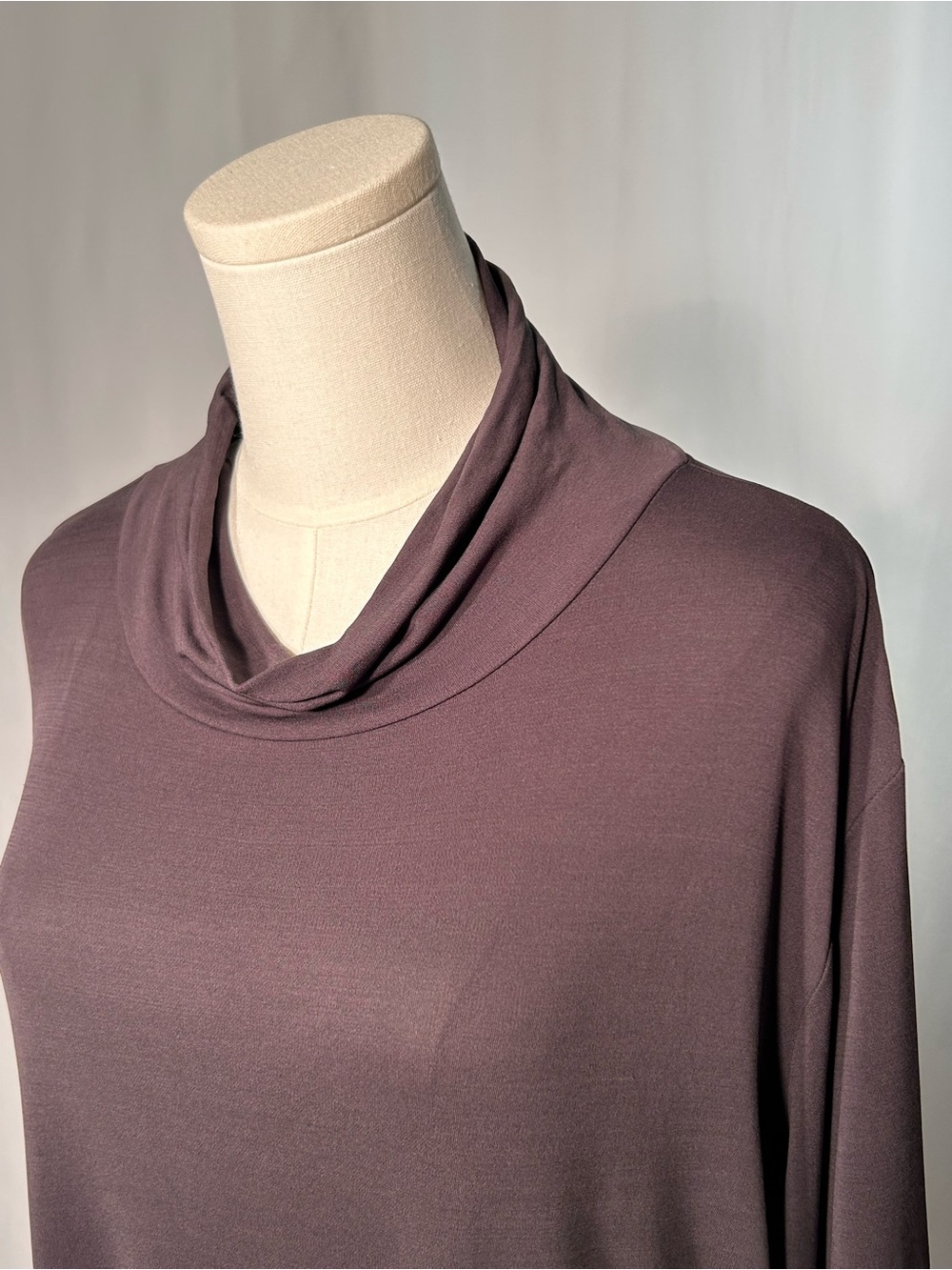 Eileen Fisher 100% Silk Knit Draped Cowl Neck Long Sleeve Top Charcoal Grey XL